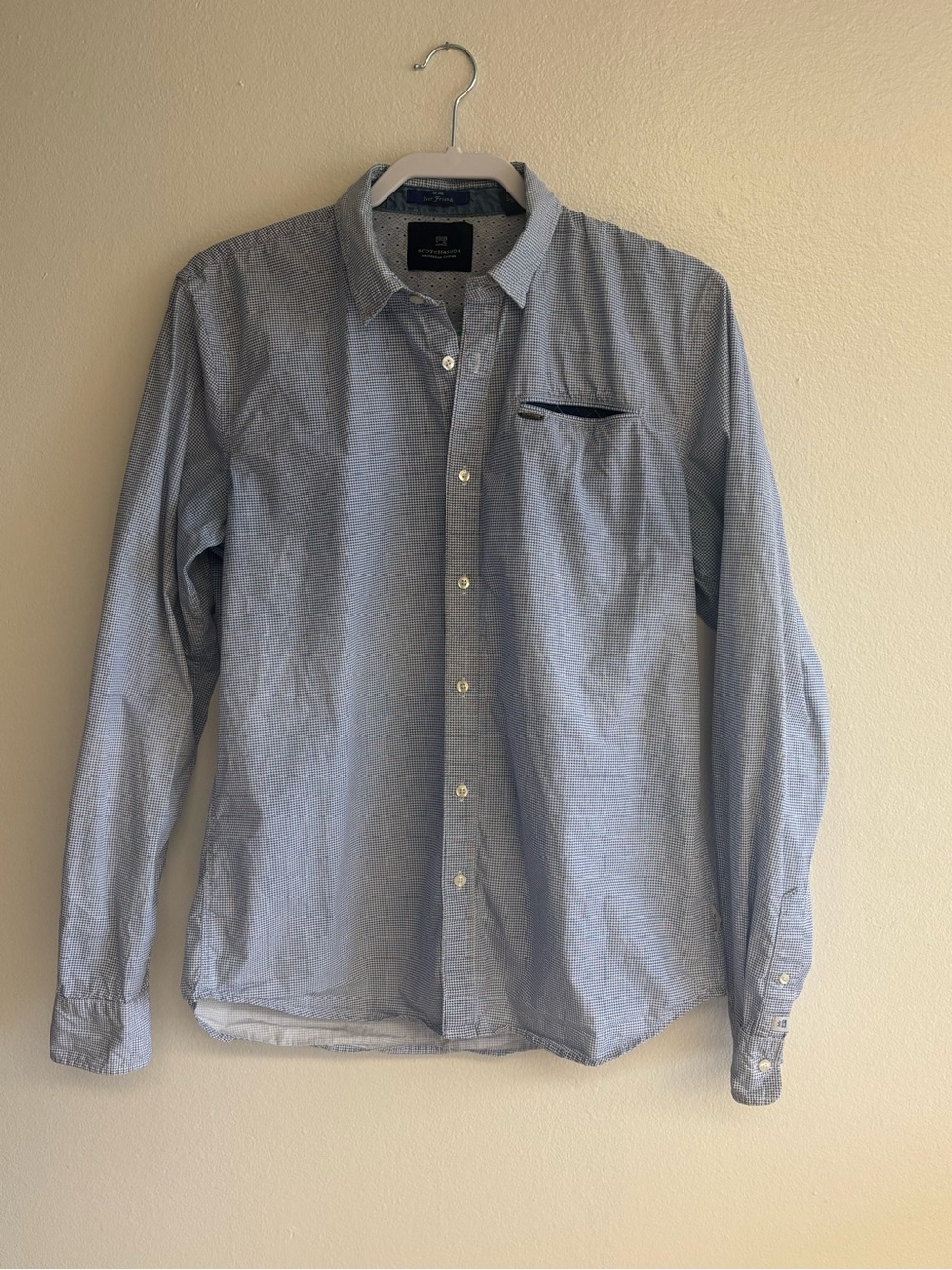 Scotch & Soda Light Blue Men's Button-Down Shirt with Chest Pocket